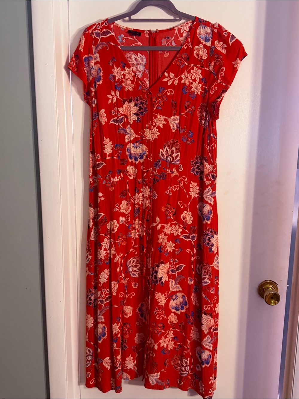 Talbots Red Floral V-Neck Midi Dress